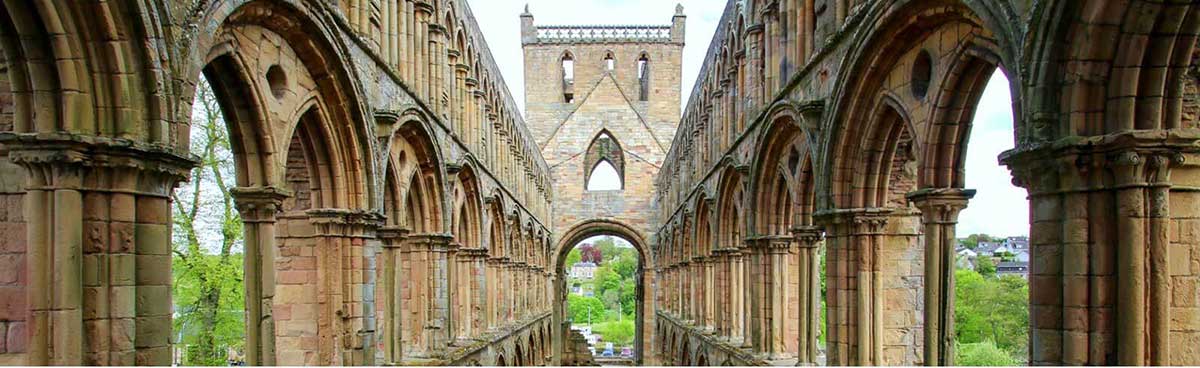 Ruins of Jedburgh Abbey in the Scottish Borders region in Scotland